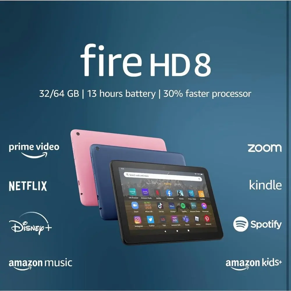 Amazon Fire HD 8 tablet, 8” HD, 64 GB, 30% faster processor, 2022 release, Blue